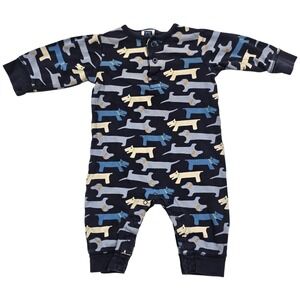 Baby Gap Navy Blue Dachshund Puppy Dog Print Cotton Romper 3-6 M Y2K VTG 2003